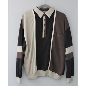 Vintage 90's Palmland Men's Neutral Colorblock Half Button Crewneck L